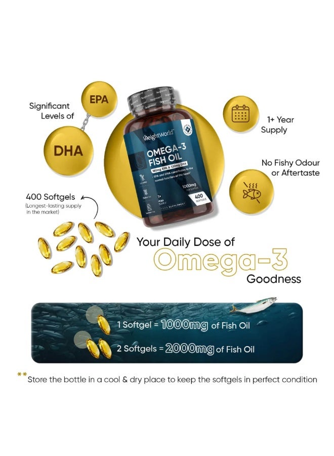 WeightWorld Omega-3 Fish Oil – Supports Heart & Brain Health – 1000 mg – 400 Softgels – Made in UK - Image 3